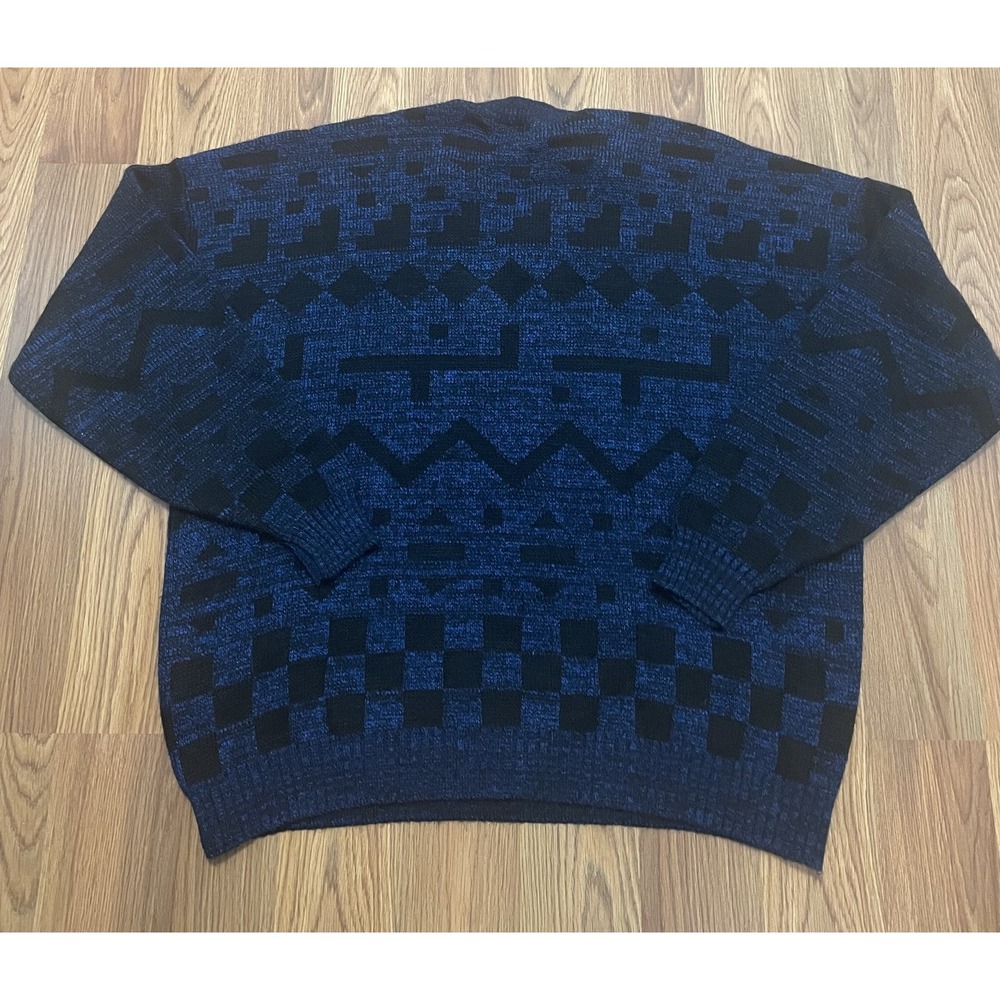 Manor Designs Sweater Mens Large V-Neck Geometric Jacquard USA Vintage 90s